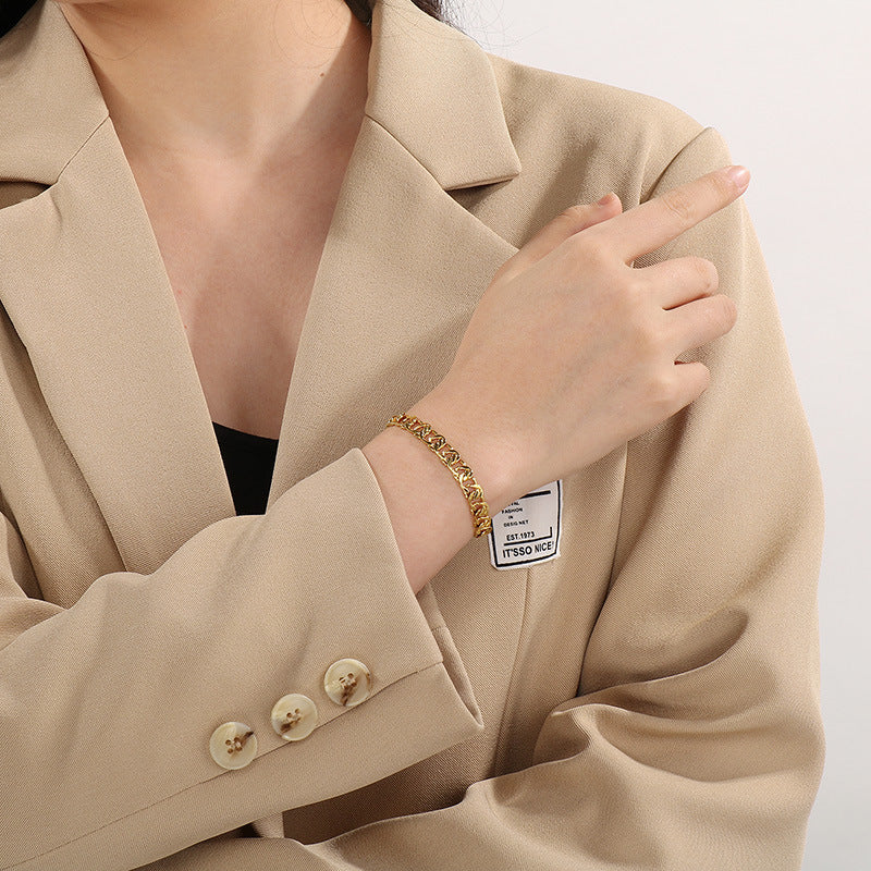 Fashion Hong Kong style necklace stainless steel cut-out NK chain bracelet splicing chain 18K gold men's and women's personality accessories accessories