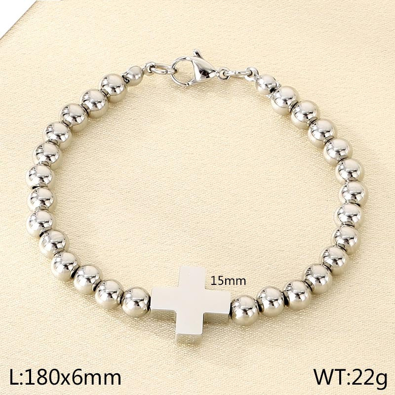 New simple stainless steel 6MM bead cross beaded bracelet women's fashion bracelet bracelet spot accessories