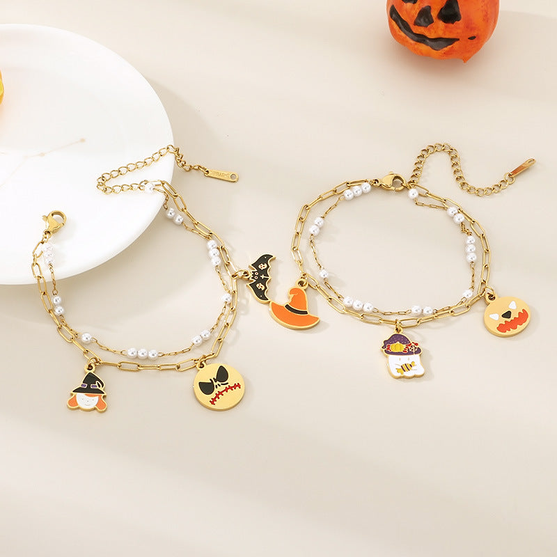 Gold Halloween Charm Chain Bracelet