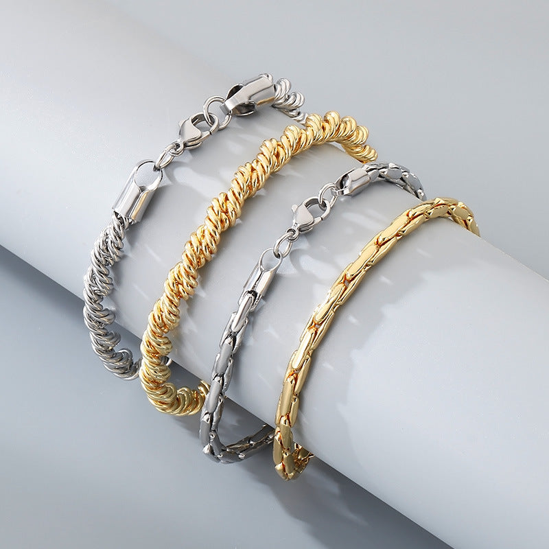 Stainless steel twisted rope chain niche neutral wind couple bracelet vacuum plated 18K gold chain jewelry men's and women's jewelry