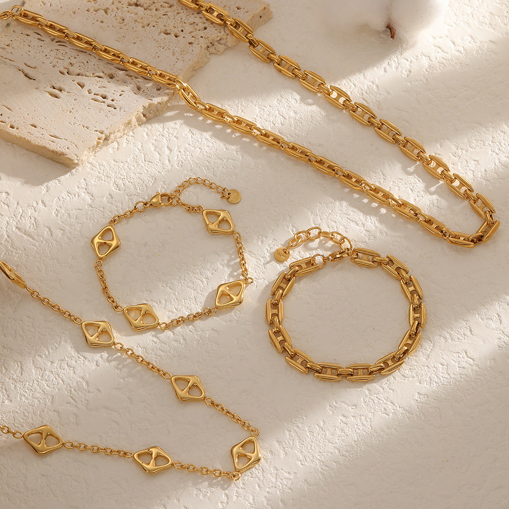 Cross-border 18k gold-plated stainless steel necklace bracelet set jewelry DIY multi-ring chain jewelry accessories do not fade