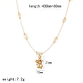 Gold Rose Charm Natural Stone Bead Pendant Necklace
