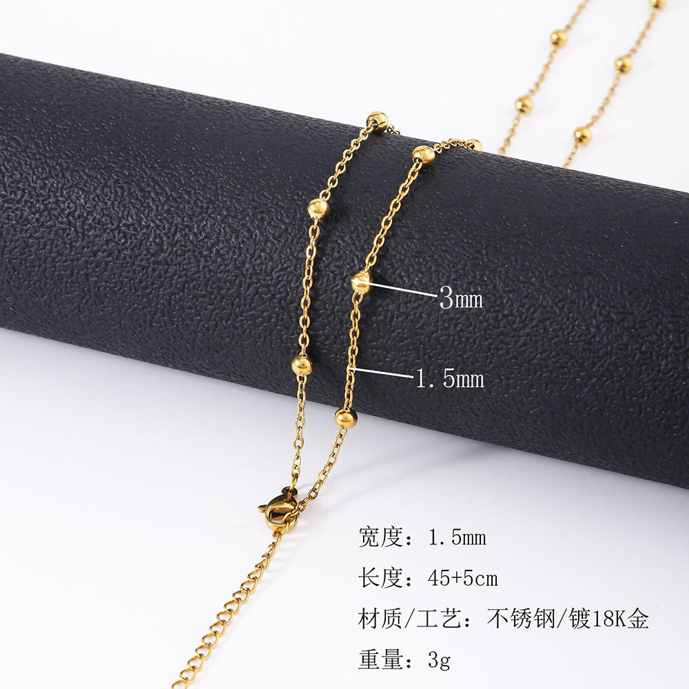 Cross-border hot-selling stainless steel cross bead necklace women's 18K vacuum electroplated gold, simple clavicle titanium steel necklace