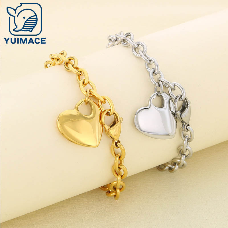 Cross-border new ins stainless steel jewelry personalized versatile glossy love titanium steel bracelet love pendant jewelry women