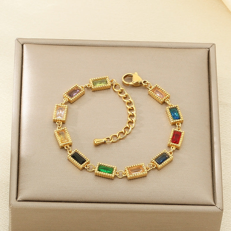 Gold Multicolor Crystal Charm Bracelet