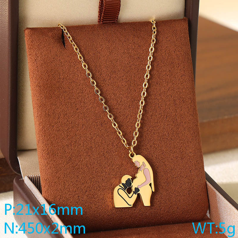 Cross-border Mother's Day style Stainless steel love mom pendant necklace 18K gold simple and versatile high-sense collarbone chain