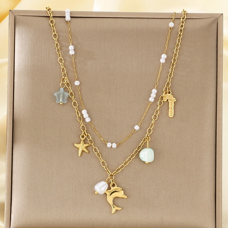 Ocean Charm Layered Gold Necklace