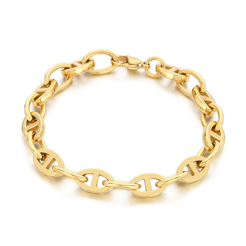 Simple ins stainless steel Japanese pig nose chain bracelet creative cool wind 9mm mixed color pig nose titanium steel bracelet