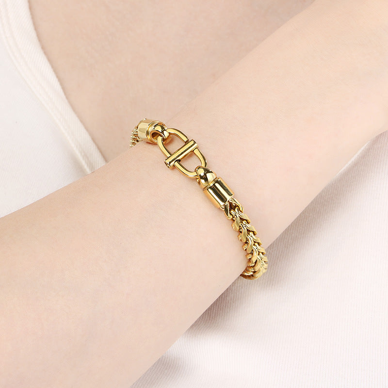 Simple trend personalized stainless steel keel chain Japanese buckle bracelet titanium steel unisex bracelet spot accessories