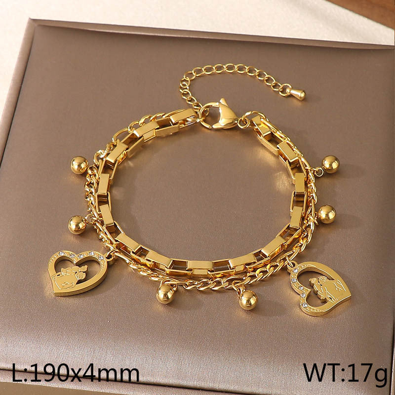 New Mother's Day Versatile Double-layer Love Pendant Stacked with Stainless Steel Versatile Bracelet Spot Mother's Day Style