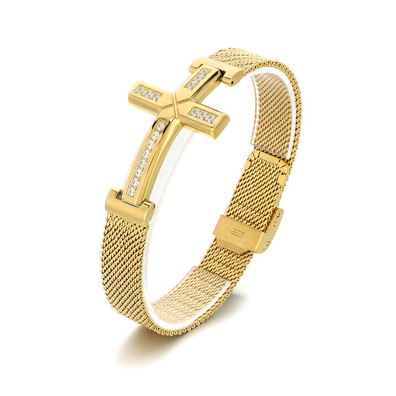 ins Creative Stainless Steel Bent Diamond Cross Titanium Steel Strap Chain Bracelet Fashion Accessories Jewelry Spot