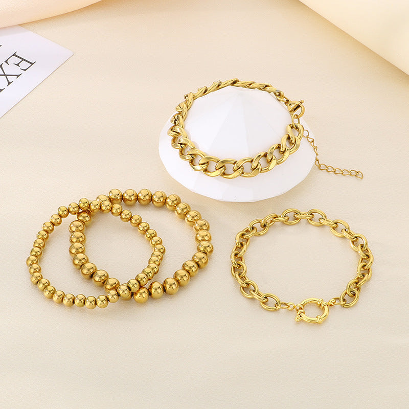 Simple metal mix and match beaded layering versatile bracelet set titanium steel Cuban chain jewelry 4-piece set bracelet