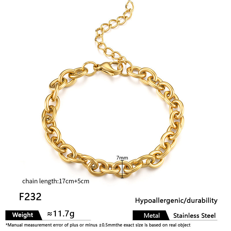 European and American ins titanium steel bracelet personality niche hip hop Cuban chain thick chain stainless steel vacuum plated 18k gold bracelet