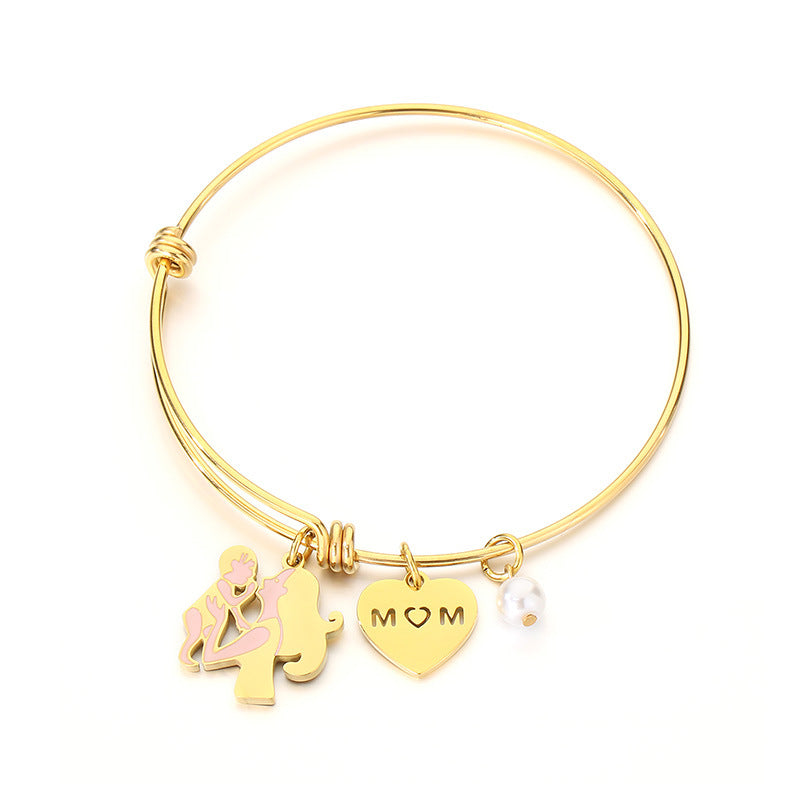 European and American cross-border family hand jewelry love retractable bracelet fashion creative stainless steel MOM Mother's Day gift