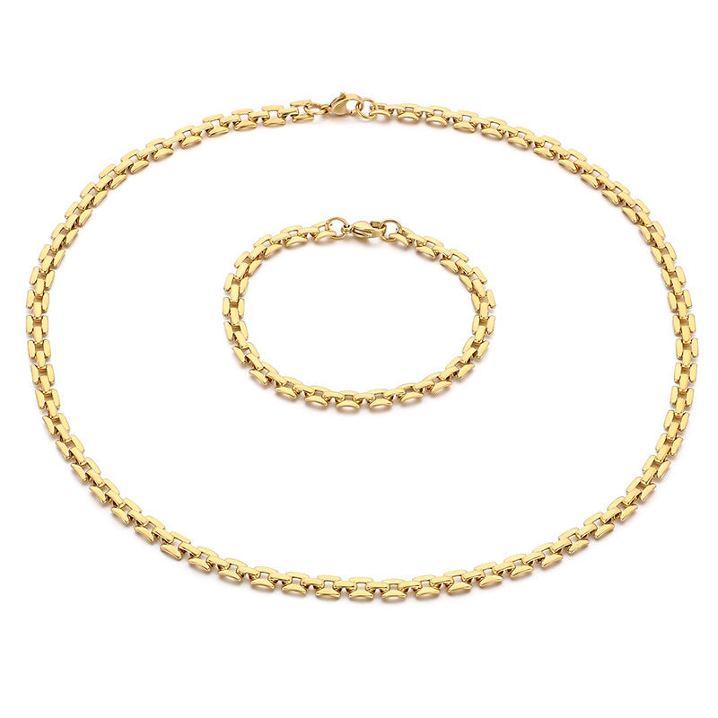 ins fashion high-end versatile bracelet necklace plated with 18k gold light luxury hollow square titanium steel set accessories