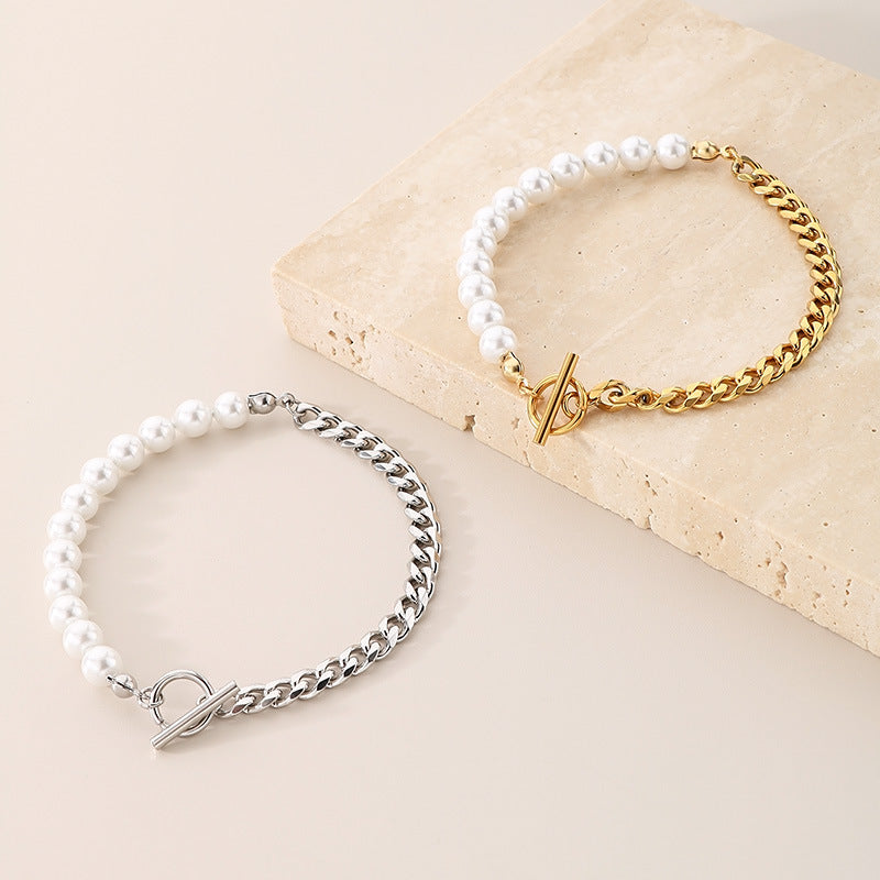 Pearl & Chain Toggle Necklace and Bracelet Set