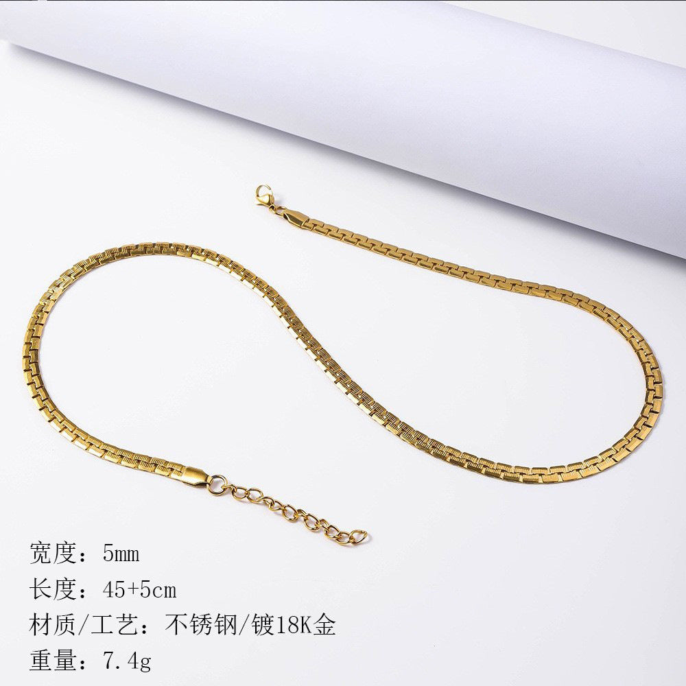 Cross-border new stainless steel 6DC embossed necklace 18K vacuum plating, titanium steel collarbone chain jewelry necklace wholesale