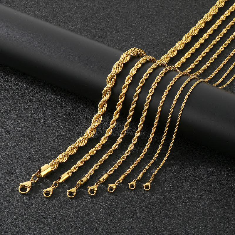 Electroplated 18K Gold Classic Twist Chain Stainless Steel 2/3/4/5mm Twist Rope Twist Chain Bracelet Spot Jewelry