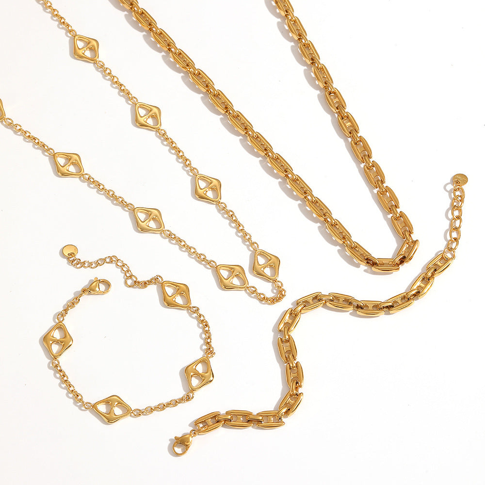 Cross-border 18k gold-plated stainless steel necklace bracelet set jewelry DIY multi-ring chain jewelry accessories do not fade