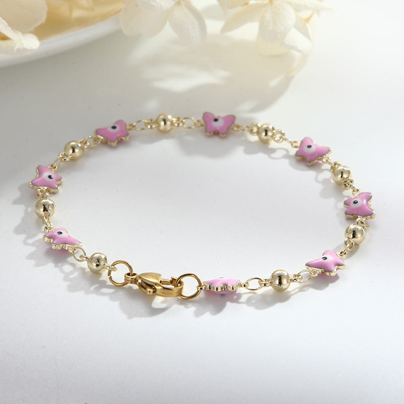 Hot-selling fashion Epoxy copper bracelet Butterfly multi-color devil's eye Mori bracelet, foreign trade high-end hand jewelry