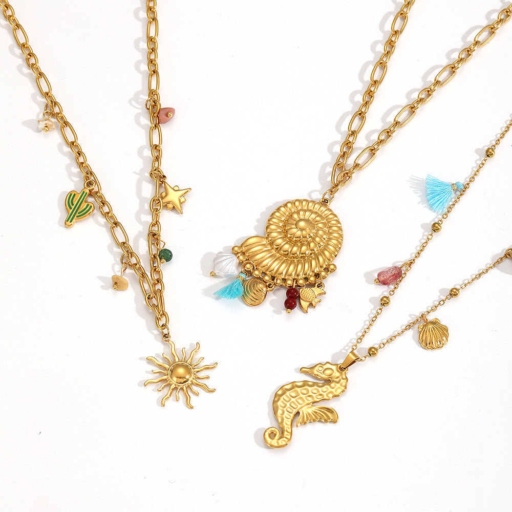 Cross-border beach vacation leisure style stainless steel conch necklace women's fashion personality marine style collarbone chain