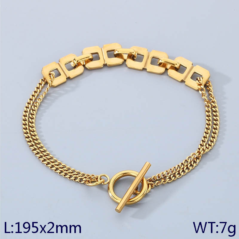 New simple rhombus round splicing chain ot buckle stainless steel bracelet creative versatile bracelet jewelry