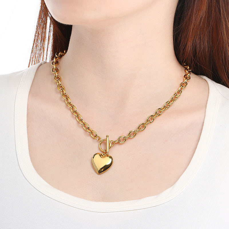 Cross-border new ins smooth stainless steel love pendant necklace jewelry high-end versatile OT buckle necklace jewelry