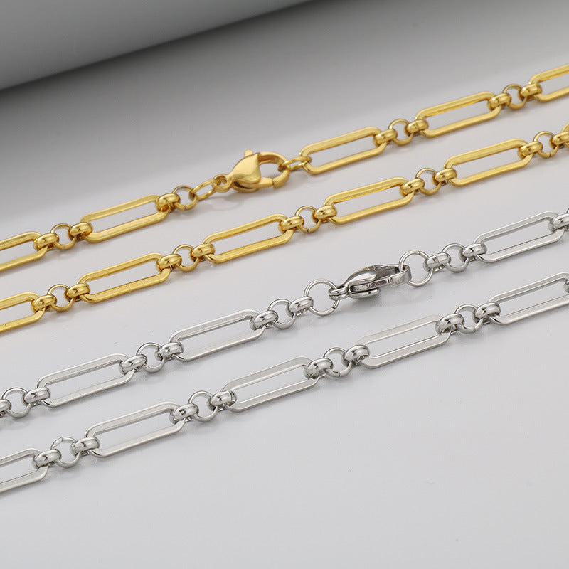 Fashionable and simple stainless steel flat square wire chain, handmade bracelet jewelry, ins style casual and versatile men's and women's accessories