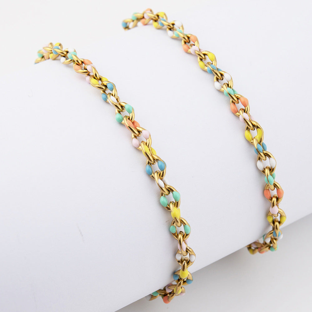 Cross-border new personalized color oil drip titanium steel necklace, bracelet, cross chain, glue hip-hop wind collarbone chain