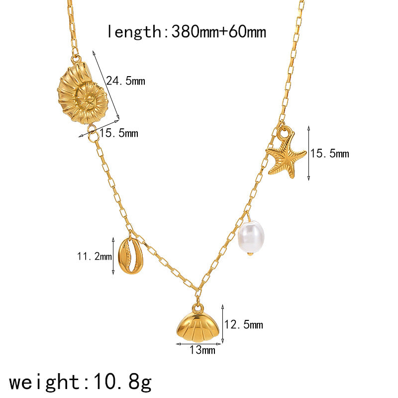 Stainless Steel Seashell Charm Necklace & Bracelet Set