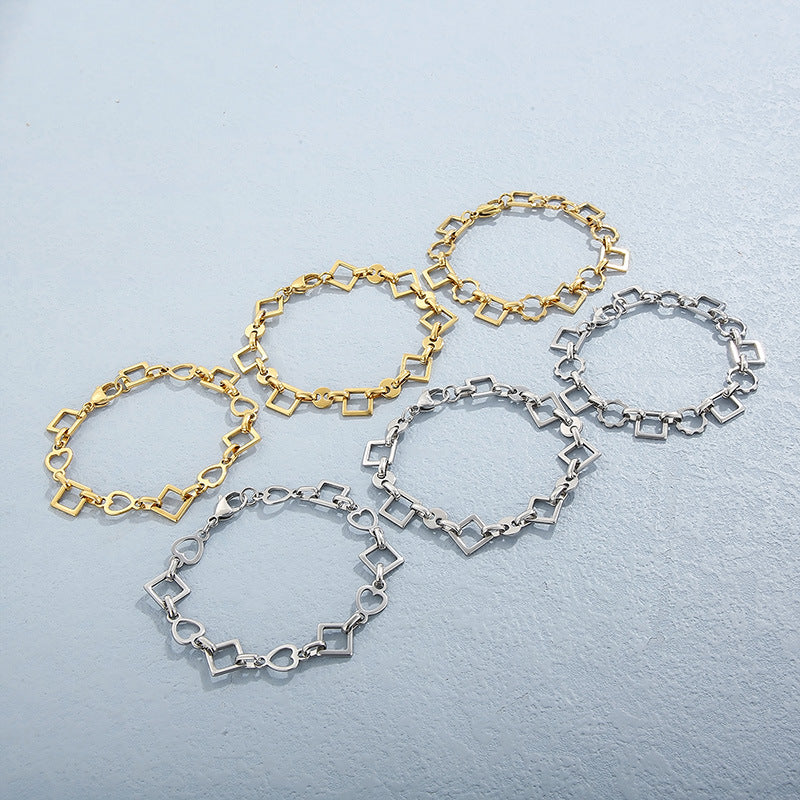 New stainless steel handmade chain, square gear love chain, personalized fashion men's and women's bracelets, accessories