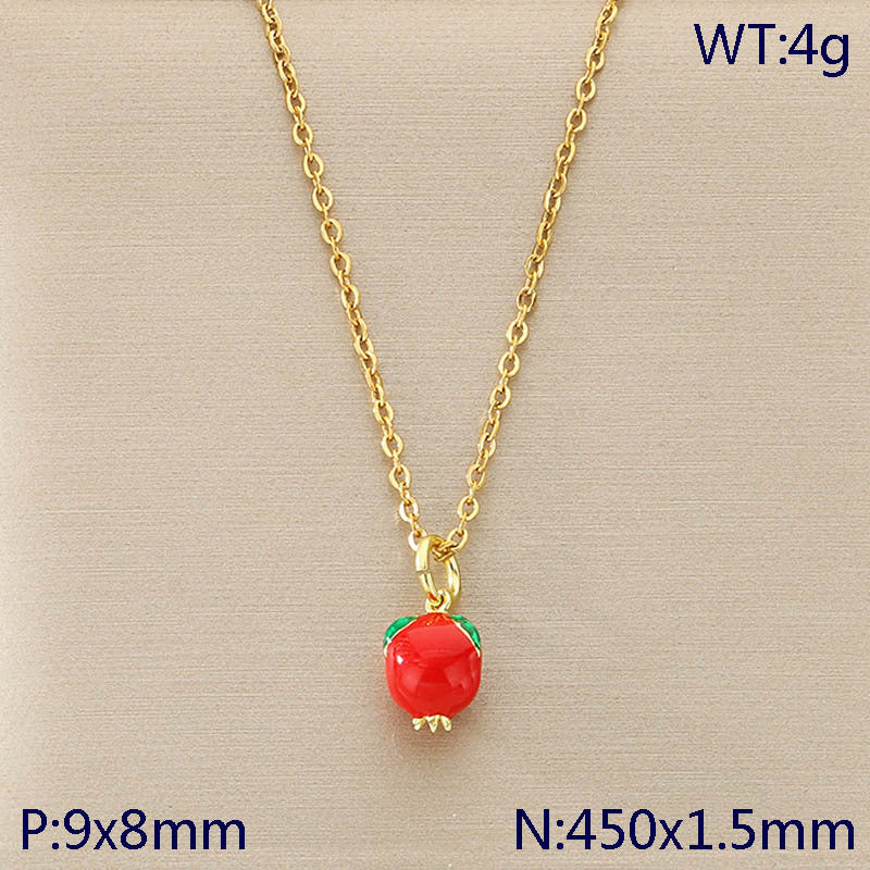 Mini Enamel Fruit Charm Gold Necklace