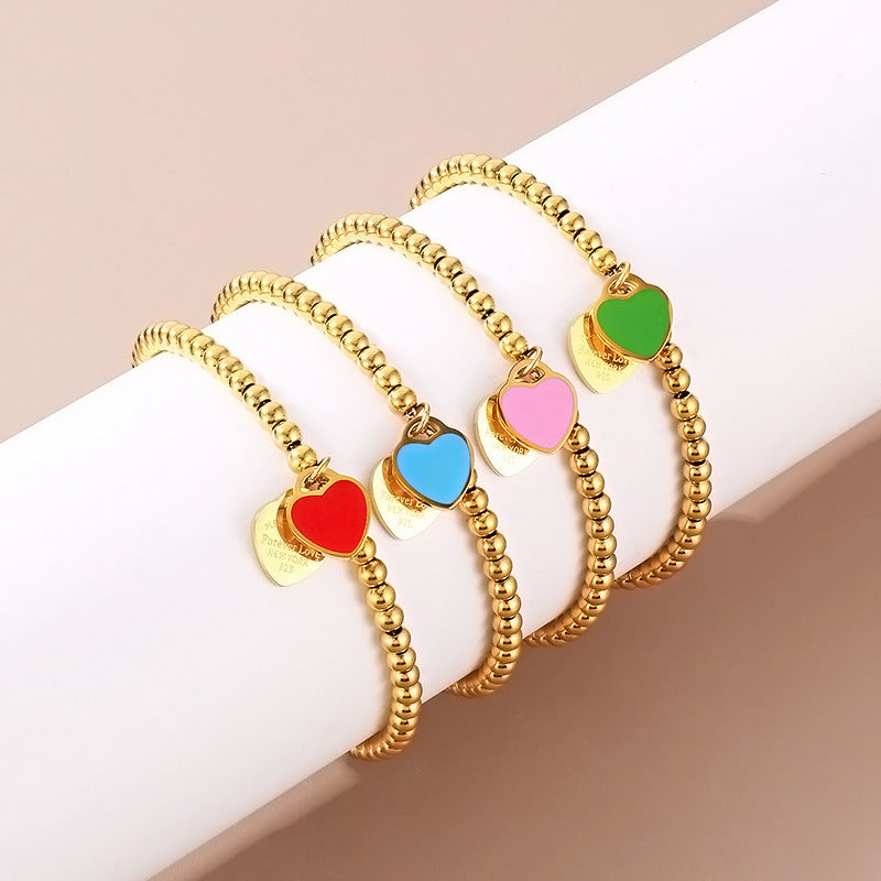 Gold Heart Charm Jewelry Set with Green Enamel Pendant