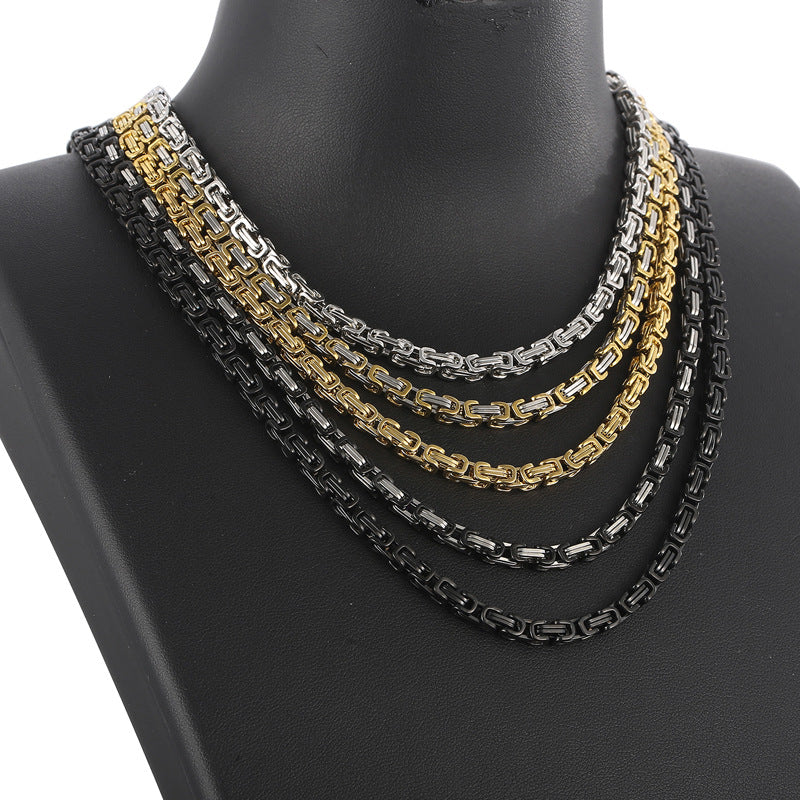 European and American ins cross-border hip-hop 4mm wide multi-color imperial chain titanium steel Byzantine return chain stainless steel necklace accessories