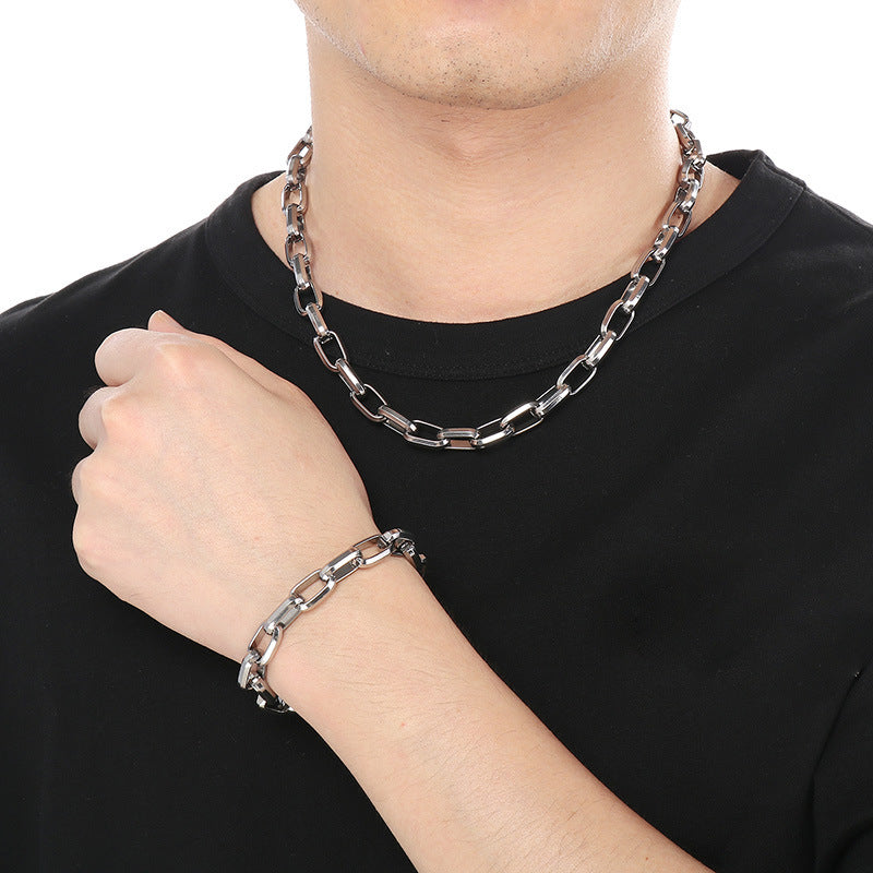 Cross-border fashion simple square Cuban chain bracelet neutral style niche design trapezoidal square buckle O-chain thick money