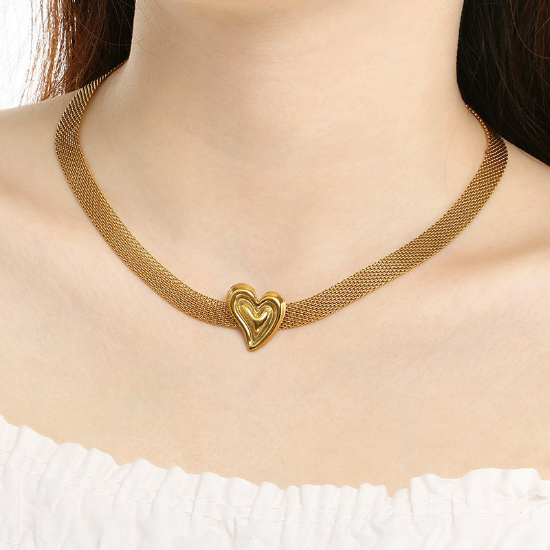 European and American fashion versatile woven mesh strap chain chain love stainless steel necklace women's collarbone chain jewelry