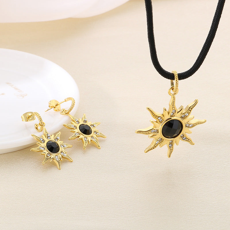 Sun Pendant Necklace & Earring Set
