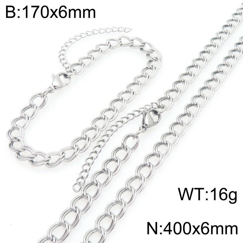 European and American cross-border jewelry stainless steel double-circle side chain women's INS style personalized hip-hop 18K gold collarbone chain necklace