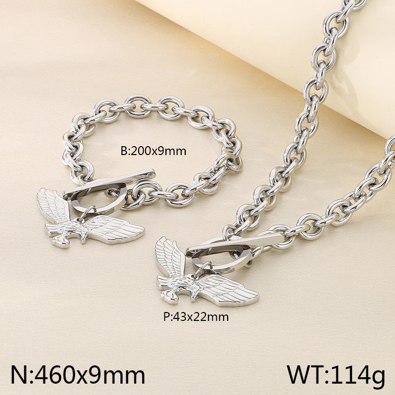 New versatile ins style palm wing pendant set ornaments girls' high-end OT buckle titanium steel bracelet necklace