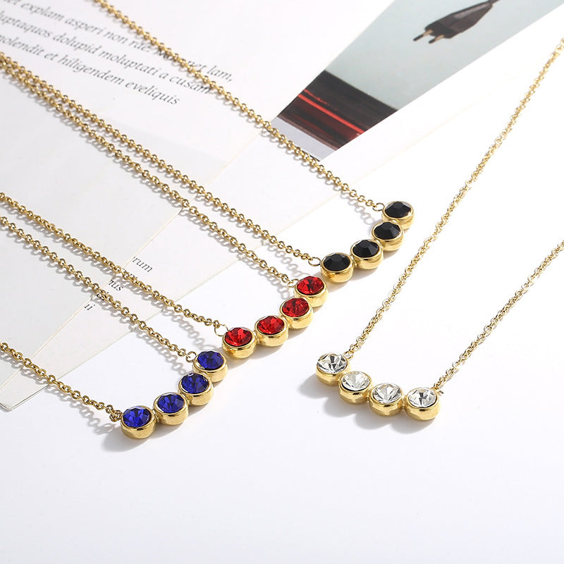 Cross-border popular set jewelry, stainless steel girls short rhinestone collarbone chain hip-hop necklace stud earrings two-piece set