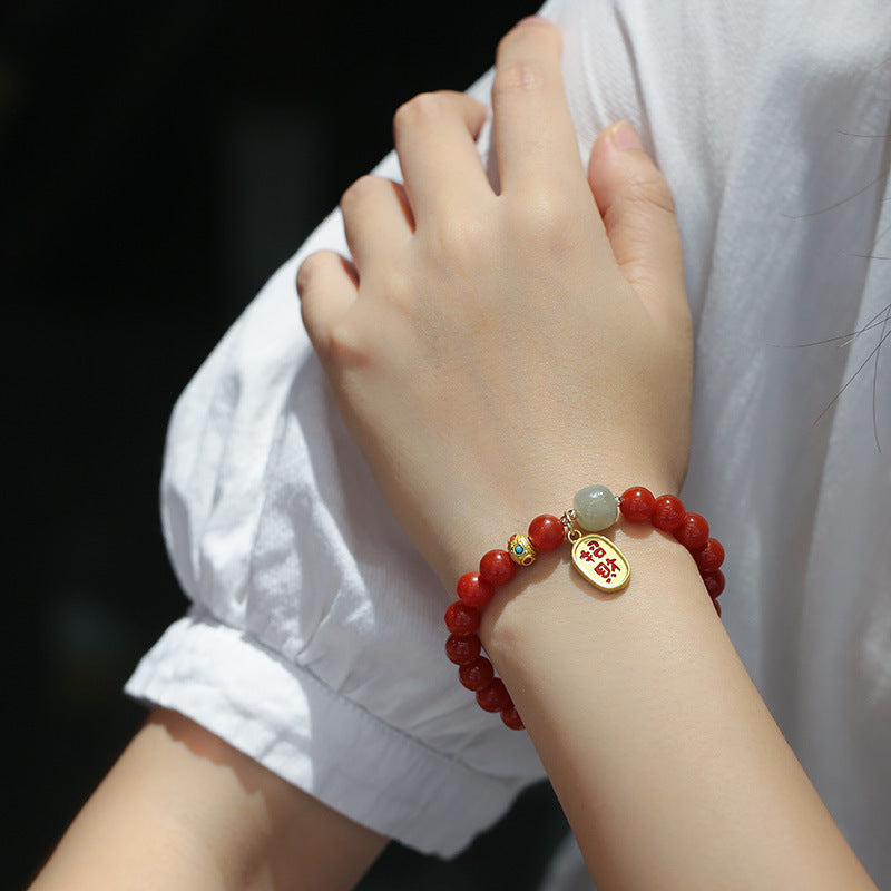 8mm红玛瑙手链仿南红手串DIY和田玉桶珠搭古法金配饰情侣手饰