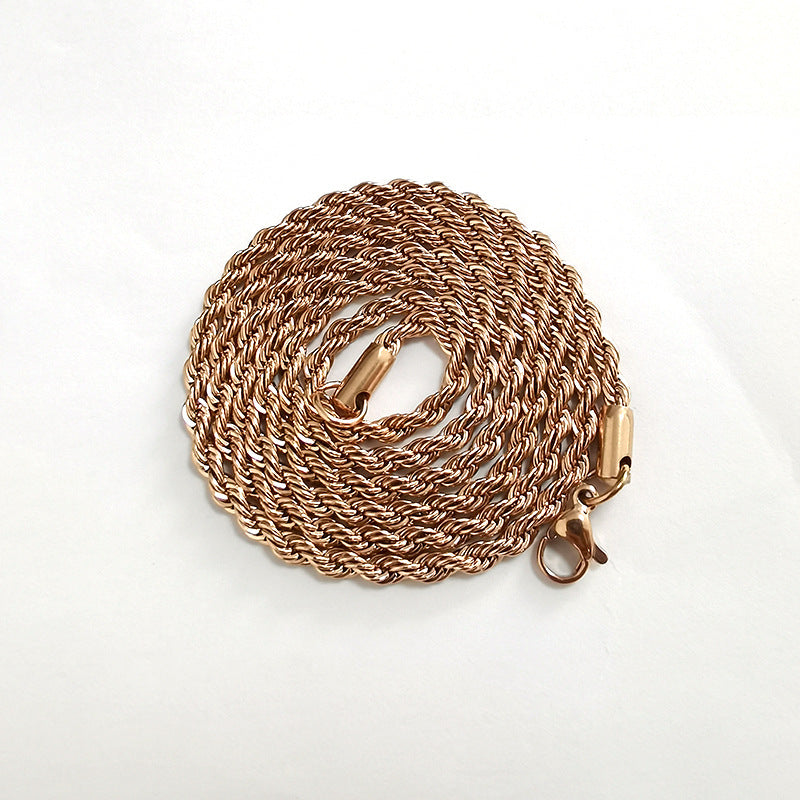 European and American cross-border hip-hop clavicle chain, vacuum color preservation, electroplating titanium steel gold twist chain, stainless steel twist necklace