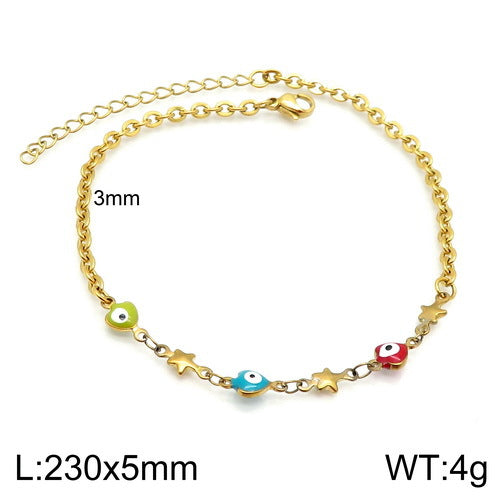 European and American fashion bohemian color resin devil's eye stainless steel anklet women's 18K titanium steel oval bracelet