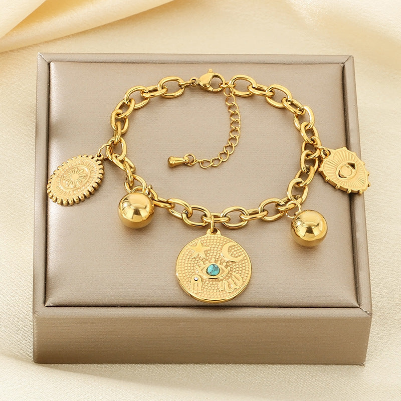 Gold Charm Chain Necklace & Bracelet Set