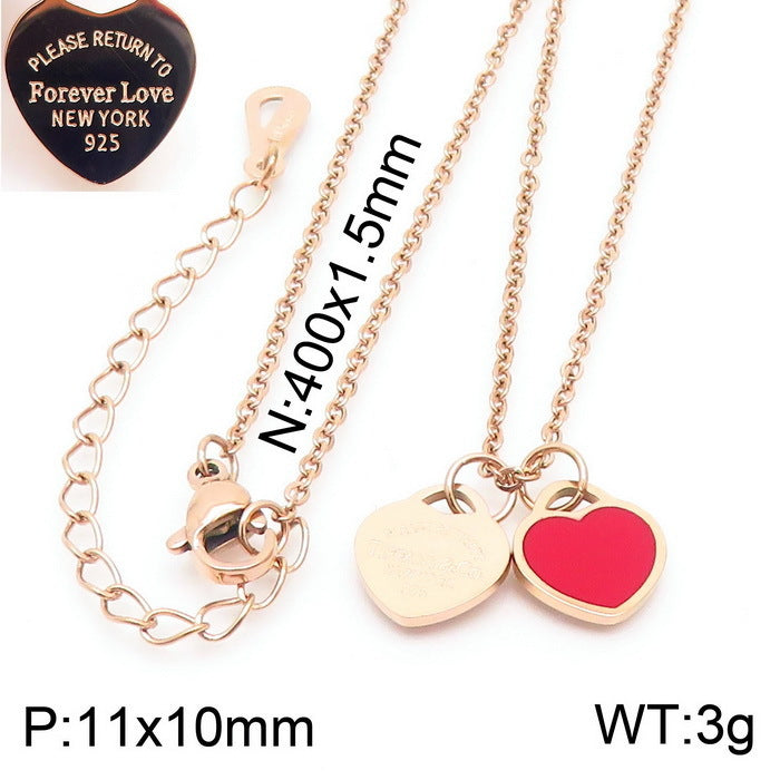 Gold Heart Charm Jewelry Set with Green Enamel Pendant