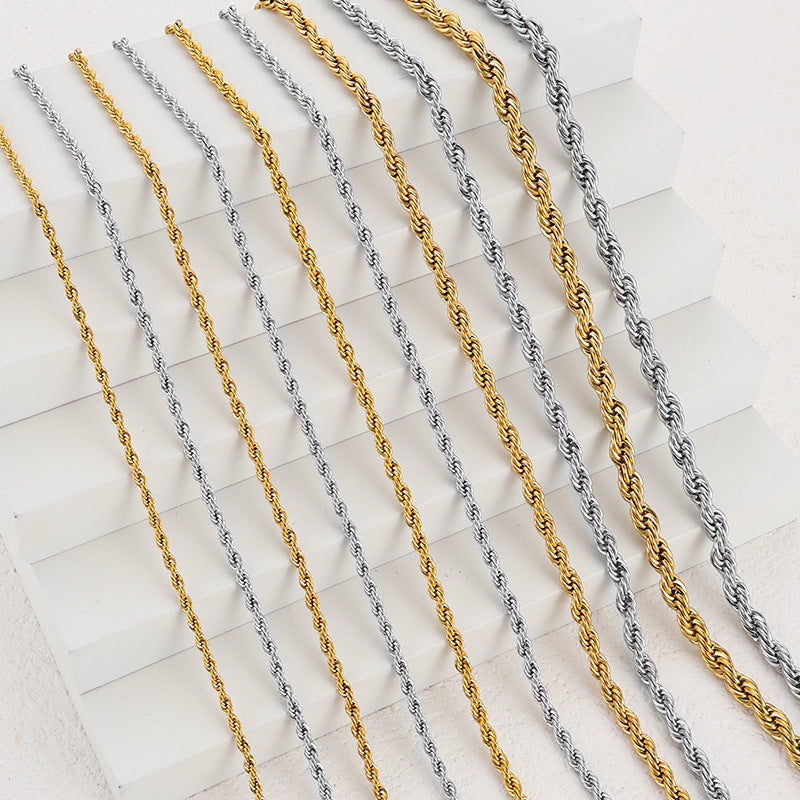 European and American cross-border explosive simple retro stainless steel vacuum plating gold twist chain pendant chain wholesale