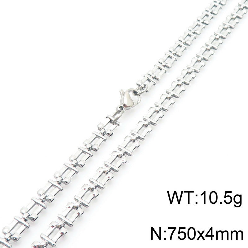 Cross-border fashion simple titanium steel strap chain bracelet necklace electroplated 18k gold hollow square set jewelry