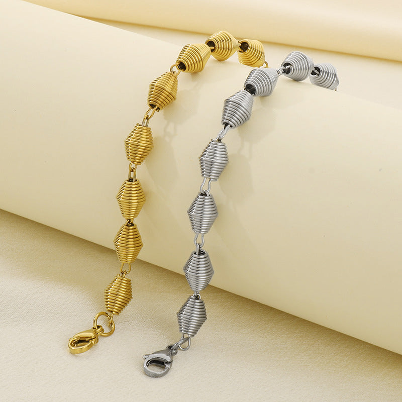 The new titanium steel bracelet is plated with 18K gold titanium steel geometric threaded bracelet, simple style, non-fading bracelet jewelry.
