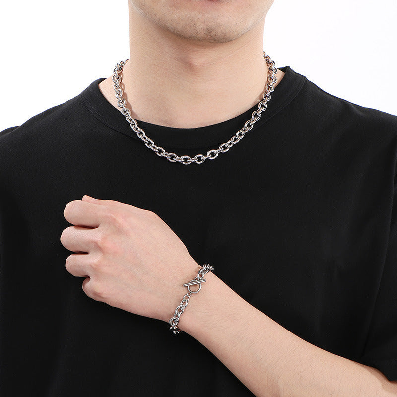 European and American fashion ins cold wind stainless steel OT buckle bracelet men and women trend couple simple O-chain necklace accessories