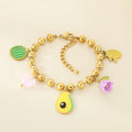 Gold Fruit Charm Beaded Bracelet